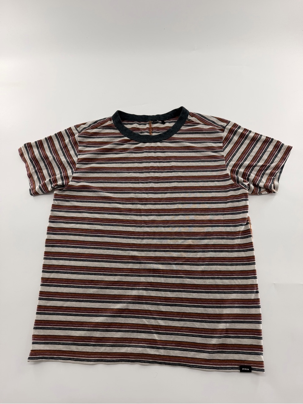 Prana Cozy Up Short Sleeve Crew Crewneck T Tee Shirt Striped Black Brown White
